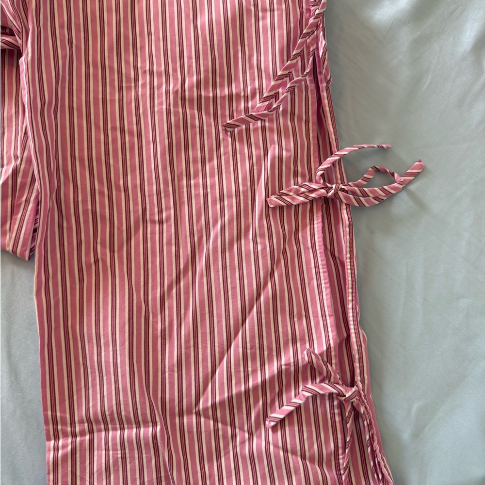 Pink and White Striped Tie-Side Pants